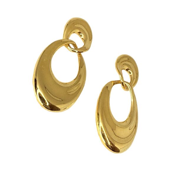 Gold-Tone Large Door Knocker Hoop Earrings 2 1/8" Polished Pierced - Picture 8 of 11